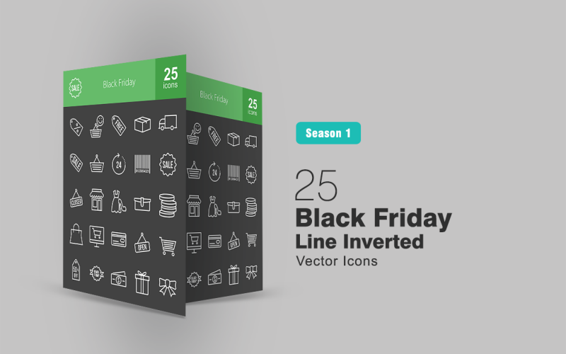 25 Black Friday Line Inverterad Ikonuppsättning