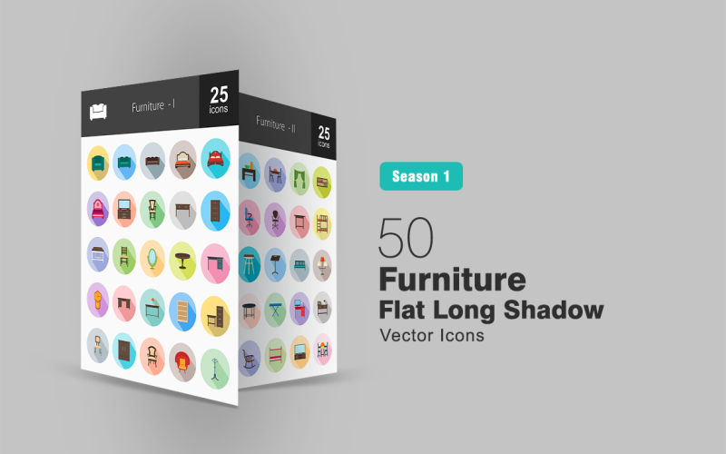 Download Набор иконок "50 Furniture Flat Long Shadow Icon Set" / 50 Furniture Flat Long Shadow Icon Set - Набор иконок на тему графика furniture icon bed sofa table chair drawer cupboard desk shelf stool stand lamp curtains dining bench mirror clock iconbunny flat