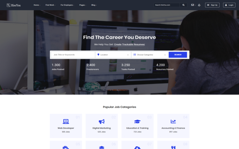 Hireyou - Modèle de site Web HTML pour le site d'emploi