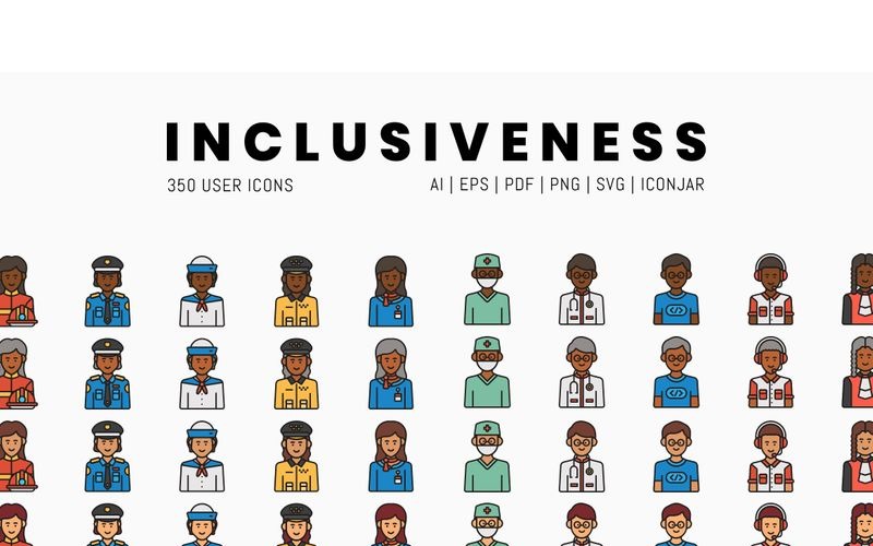 Download Набор иконок "350 Inclusiveness Icons - Vivid Series Set" / 350 Inclusiveness Icons - Vivid Series Set - Набор иконок на тему графика 