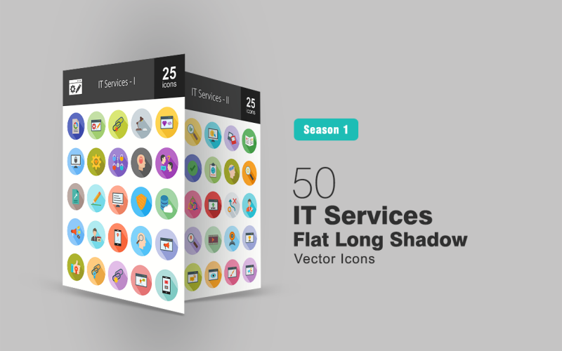50 IT-services platte lange schaduw pictogramserie