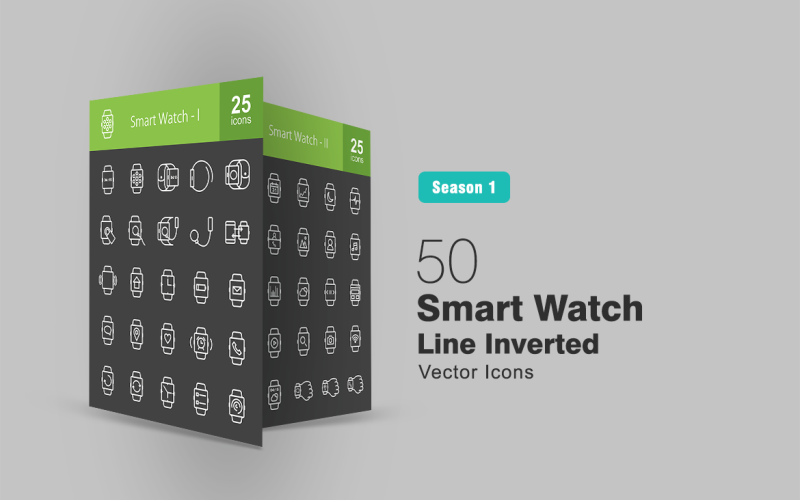 50 Smart Watch Line Inverted Icon Set