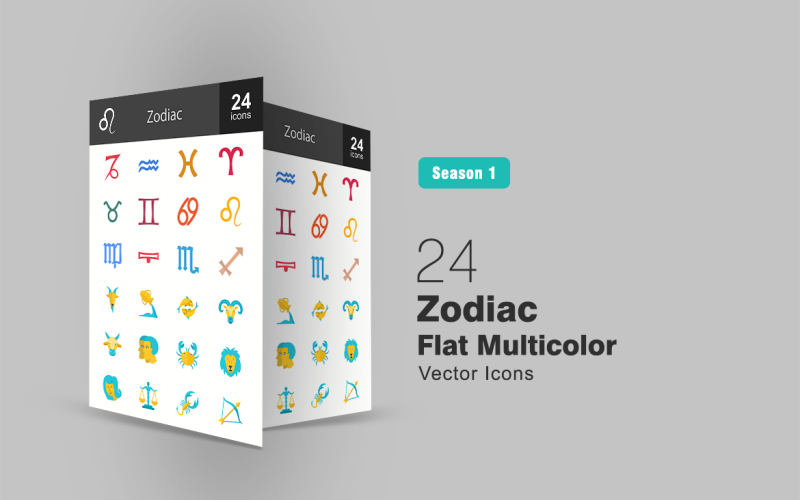 Download Набор иконок "24 Zodiac Flat Icon Set" / 24 Zodiac Flat Icon Set - Набор иконок на тему графика zodiac,icon,stars,signs,birth,month,horoscope,capricorn,aquarius,pisces,aries,taurus,gemini,cancer,leo,virgo,libra,scorpio,sagittarius,iconbunny