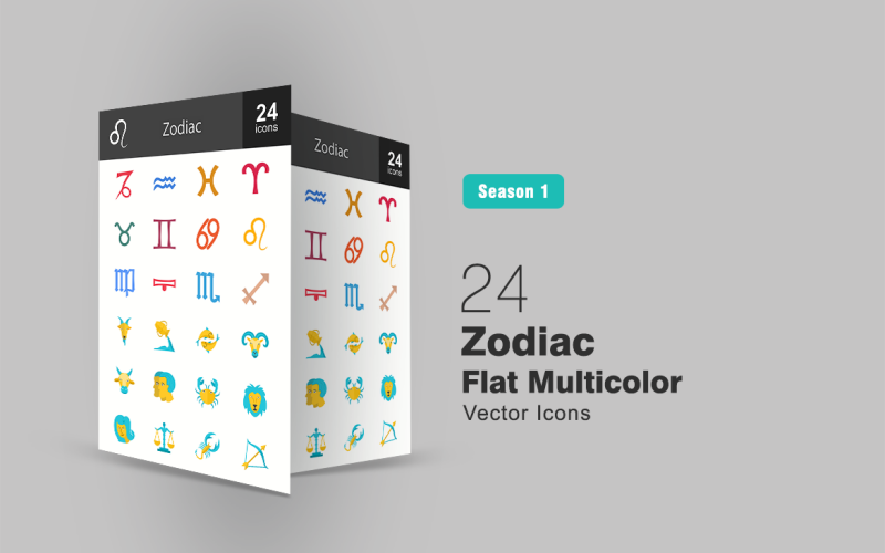 24 Zodyak Düz Icon Set