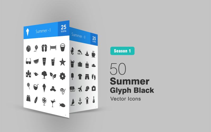 50 zomer Glyph Icon Set