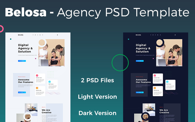 Download PSD шаблон "Belosa - Agency PSD Template" / Belosa - Agency PSD Template - PSD шаблон на тему графика agecy studio portfolio creative modern psd ui ux webdesign website landingpage homepage marketing corporate belosa specscale