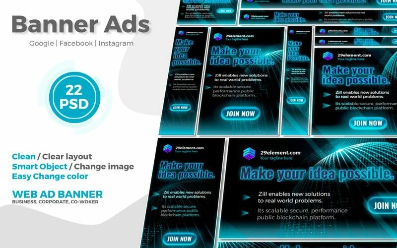 Download Шаблон для соцсетей "Blockchain Platform Google Ads Web Banner V.2 Social Media Template" / Blockchain Platform Google Ads Web Banner V.2 Social Media Template - Шаблон для соцсетей на тему графика 