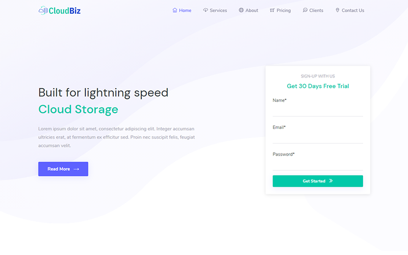 Cloudbiz - Hosting promosyonu Açılış Sayfası Şablonu