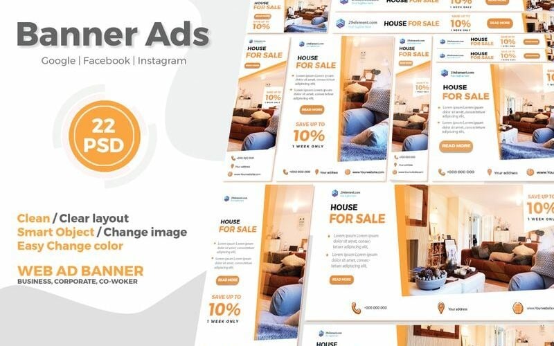 Fastighets Google Ads webbbanner V.1 mall för sociala medier