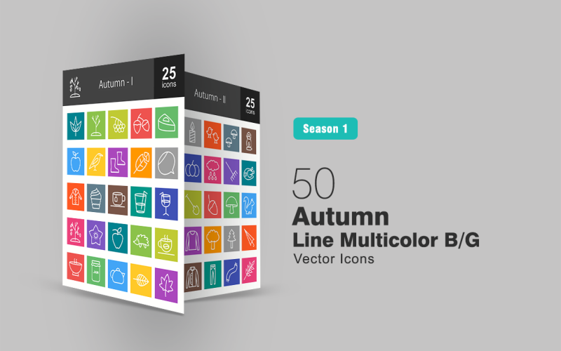 50 herfstlijn Multicolor B / G Icon Set