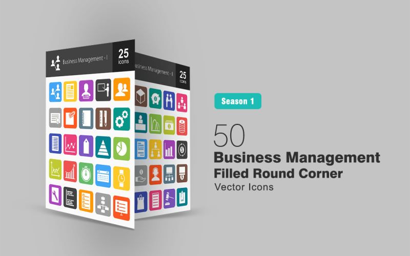 50 управління бізнесом заповнені круглі куточок набір іконок