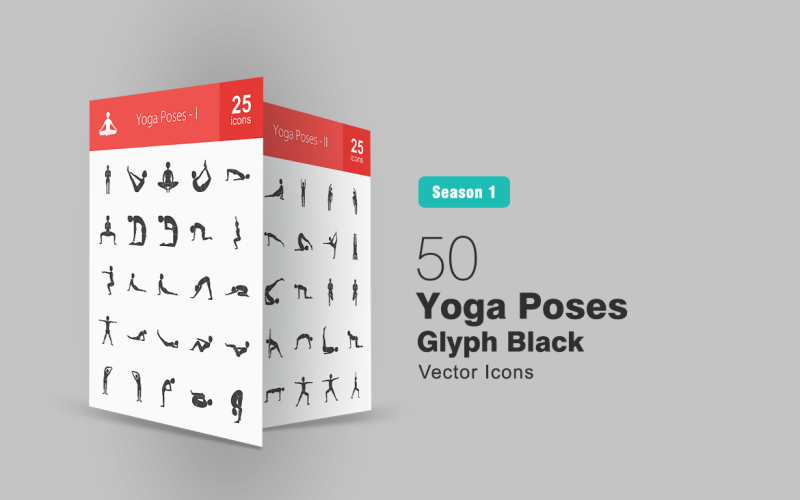 50 yogaställningar Glyph Icon Set