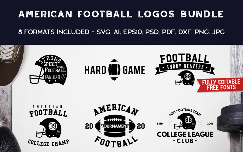 9 American Football bundel Logo sjabloon