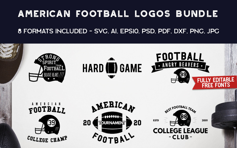 Download Шаблон логотипа "9 American Football Bundle Logo Template" / 9 American Football Bundle Logo Template - Шаблон логотипа на тему графика football logo american svg bundle sports badge label vector retro rugby template design