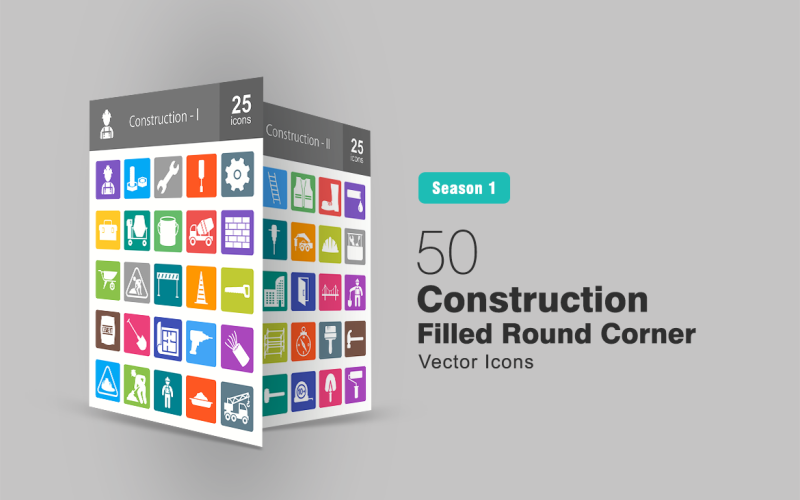Download Набор иконок "50 Construction Filled Round Corner Icon Set" / 50 Construction Filled Round Corner Icon Set - Набор иконок на тему графика construction icon building cement wall engineer architecture civil engineering under hammer scaffolding shovel wire tools equipment boots paint worker iconbunny