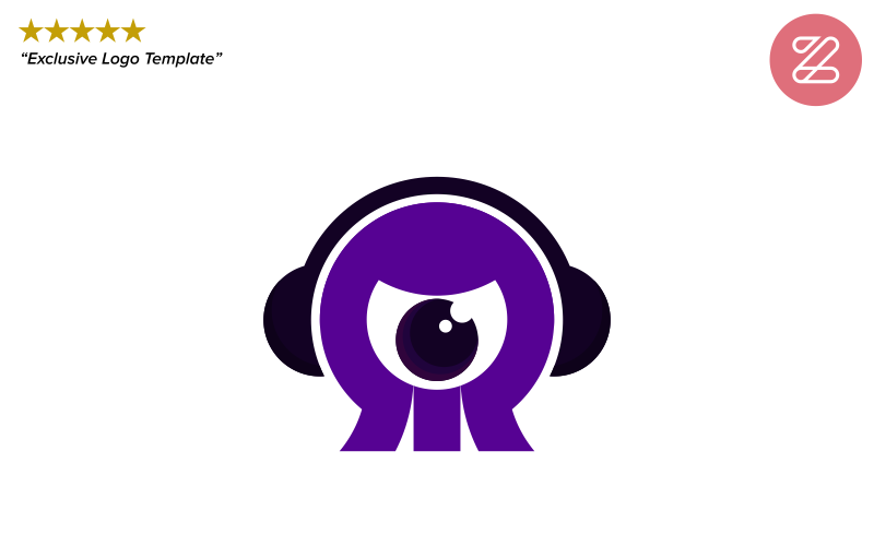 Download Шаблон логотипа "Cute Monster With Headphone Logo Template" / Cute Monster With Headphone Logo Template - Шаблон логотипа на тему графика cute monster character head one eye headphone music podcast gamer gaming kawai adorable logo flat illustration