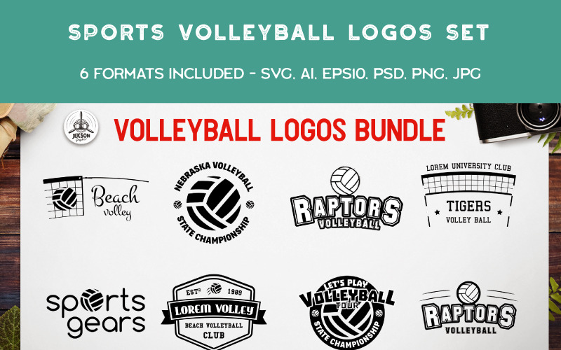 Download Шаблон логотипа "Sports Volleyball Set Logo Template" / Sports Volleyball Set Logo Template - Шаблон логотипа на тему графика volleyball logo bundle svg vector sports label badge premade psd template volley ball print shirt t-shirt beach player logotype mascot