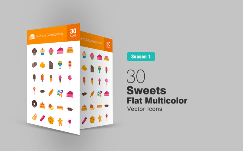 Download Набор иконок "30 Sweets & Confectionery Flat Multicolor Icon Set" / 30 Sweets & Confectionery Flat Multicolor Icon Set - Набор иконок на тему графика sweets icon dessert cake candy chocolate cherry cookie gingerbread icecream lolly jelly lollipop strawberry cupcake orange slice toffee swiss roll
