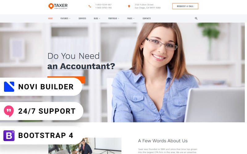 Taxer - Modelo de site da Novi Builder Accounting Company
