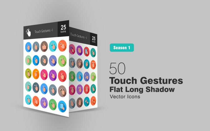 Download Набор иконок "50 Touch Gestures Flat Long Shadow Icon Set" / 50 Touch Gestures Flat Long Shadow Icon Set - Набор иконок на тему графика touch gestures icon hand mouse click like rotate scroll zoom out in move swipe tap double pattern device screen drag