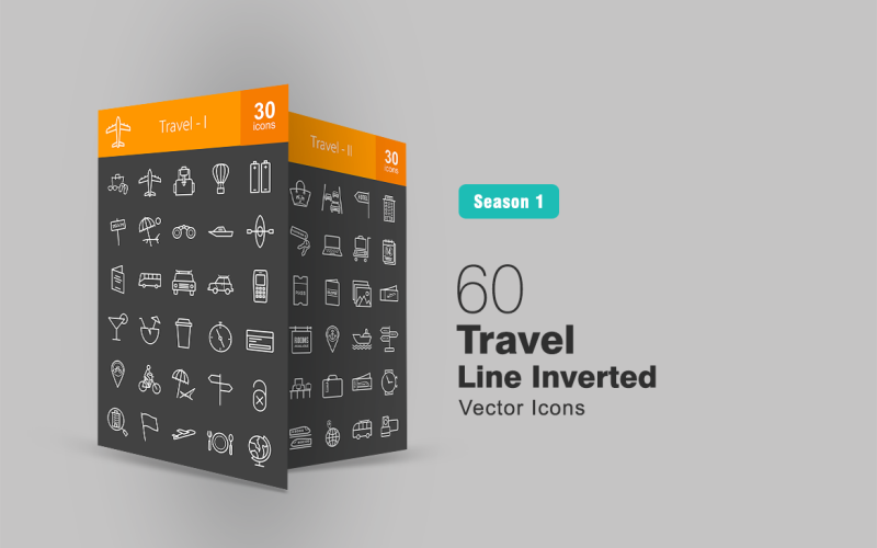 Download Набор иконок "60 Travel Line Inverted Icon Set" / 60 Travel Line Inverted Icon Set - Набор иконок на тему графика travel icon aeroplane beach boat bus car compass cycling location directions hotel flight globe highway luggage passport pictures tickets rent