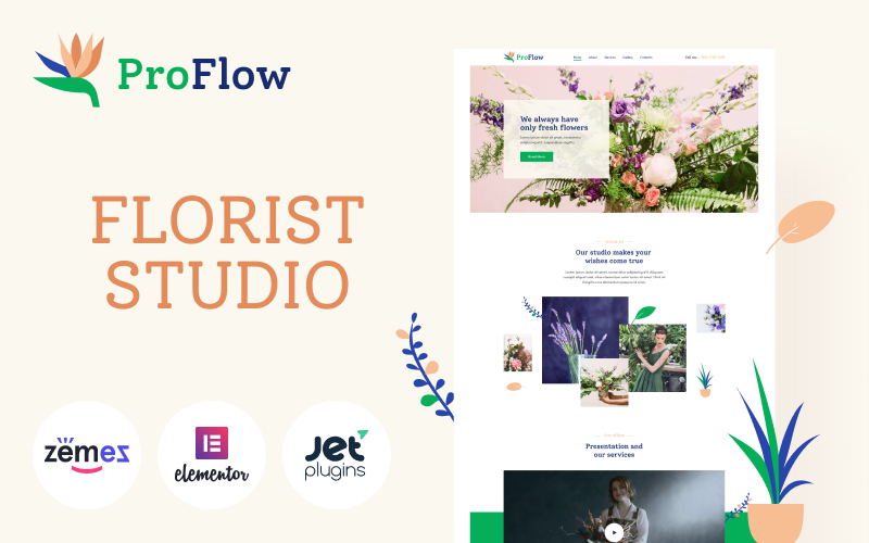ProFlow - Çiçek Tasarımı Web Sitesi için Çiçekçi Dükkanı WordPress Teması
