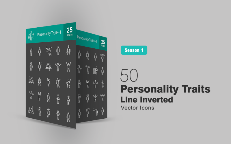 Conjunto de ícones invertidos com 50 traços de personalidade