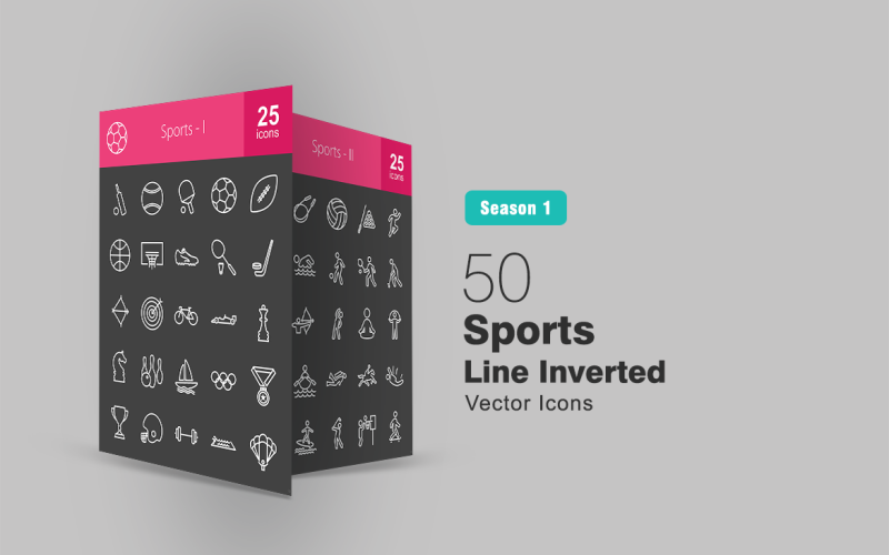 50 deportes línea invertida conjunto de iconos