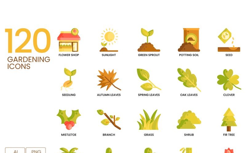 Download Набор иконок "120 Gardening Icons - Caramel Series Set" / 120 Gardening Icons - Caramel Series Set - Набор иконок на тему графика 