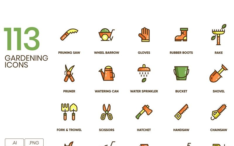 Download Набор иконок "113 Gardening Icons - Eco Series Set" / 113 Gardening Icons - Eco Series Set - Набор иконок на тему графика 