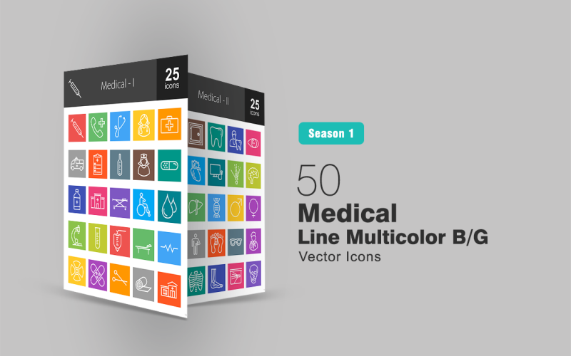 Download Набор иконок "50 Medical Line Multicolor B/G Icon Set" / 50 Medical Line Multicolor B/G Icon Set - Набор иконок на тему графика medical icon medicine healthcare health doctor surgeon nurse syringe ambulance first aid hospital organ patient examination blood injury human iconbunny