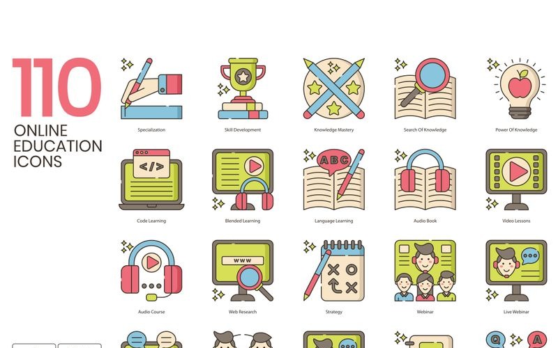 Download Набор иконок "110 Online Education Icons - Hazel Series Set" / 110 Online Education Icons - Hazel Series Set - Набор иконок на тему графика 