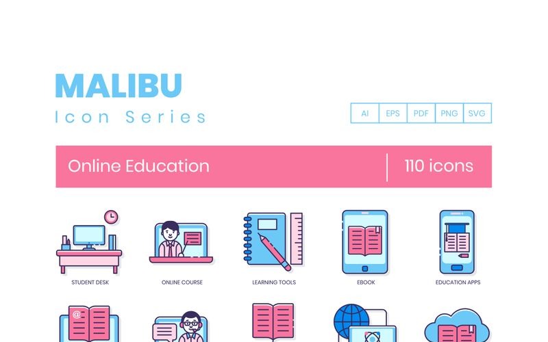 Download Набор иконок "110 Online Education Icons - Malibu Series Set" / 110 Online Education Icons - Malibu Series Set - Набор иконок на тему графика 