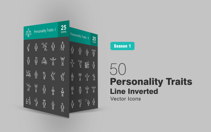 Download Набор иконок "50 Personality Traits Line Inverted Icon Set" / 50 Personality Traits Line Inverted Icon Set - Набор иконок на тему графика personality,icon,active,alien,ambitious,attractive,brave,brilliant,carefree,cheerful,confident,expert,generous,humble,naive,nerd,optimistic,organized,patient,practical