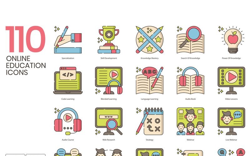 110 Pictogrammen voor online onderwijs - Hazel Series Set