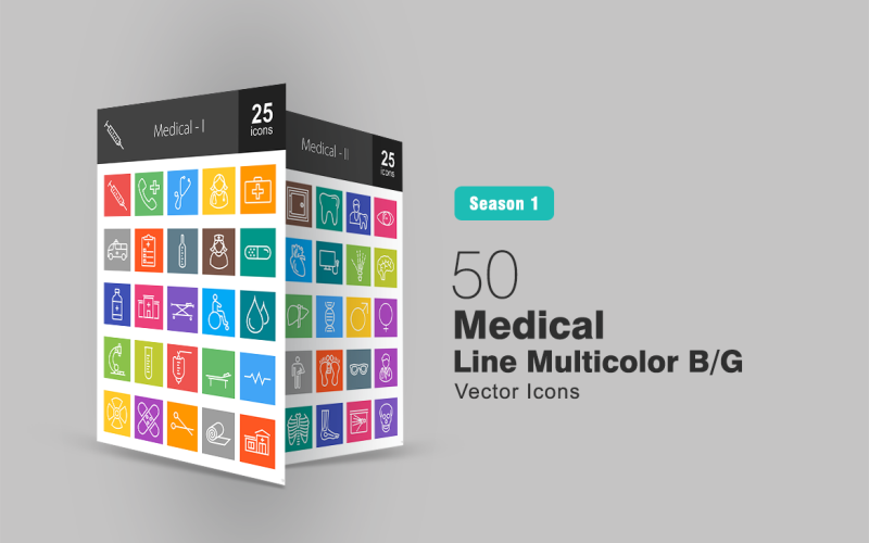 Sada ikon 50 lékařské linie vícebarevná B / G
