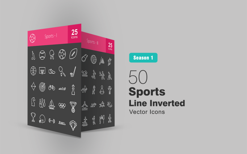 Download Набор иконок "50 Sports Line Inverted Icon Set" / 50 Sports Line Inverted Icon Set - Набор иконок на тему графика sports icon fitness games cricket football hockey tennis badminton board basketball baseball soccer golf billiard snooker exercise swimming iconbunny flat
