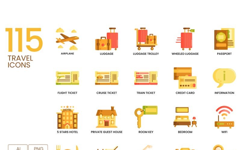Download Набор иконок "115 Travel Icons - Caramel Series Set" / 115 Travel Icons - Caramel Series Set - Набор иконок на тему графика 
