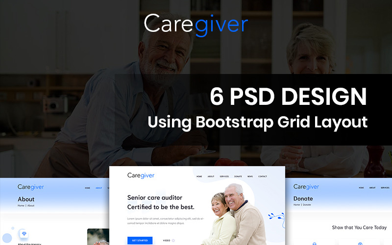 Download PSD шаблон "Caregiver - Oldage Home PSD Template" / Caregiver - Oldage Home PSD Template - PSD шаблон на тему графика oldage home template theme psd photoshop