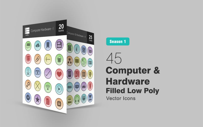 Download Набор иконок "45 Computer & Hardware Filled Low Poly Icon Set" / 45 Computer & Hardware Filled Low Poly Icon Set - Набор иконок на тему графика usb icon computer hardware and processor screen monitor desktop power cable computing technology wifi signals headphones upload data communication iconbunny