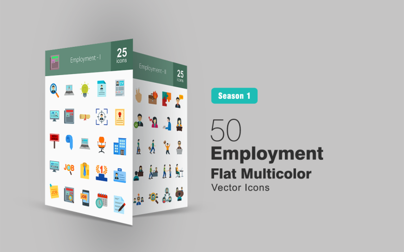 Download Набор иконок "50 Employment Flat Multicolor Icon Set" / 50 Employment Flat Multicolor Icon Set - Набор иконок на тему графика employment icon job candidate employee wanted user profile resume online advertising diploma target certification hiring post office apply formal position