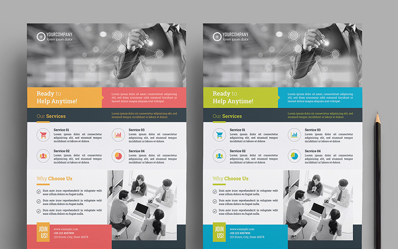 Flyer Layout With Colorful Corporate Identity Template 929