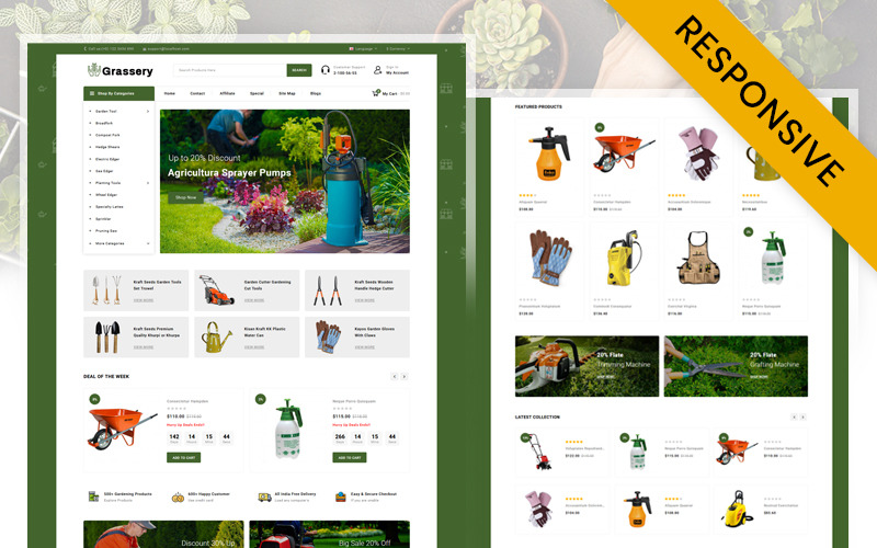 Grassery - Modèle réactif OpenCart pour magasin d'outils de jardin