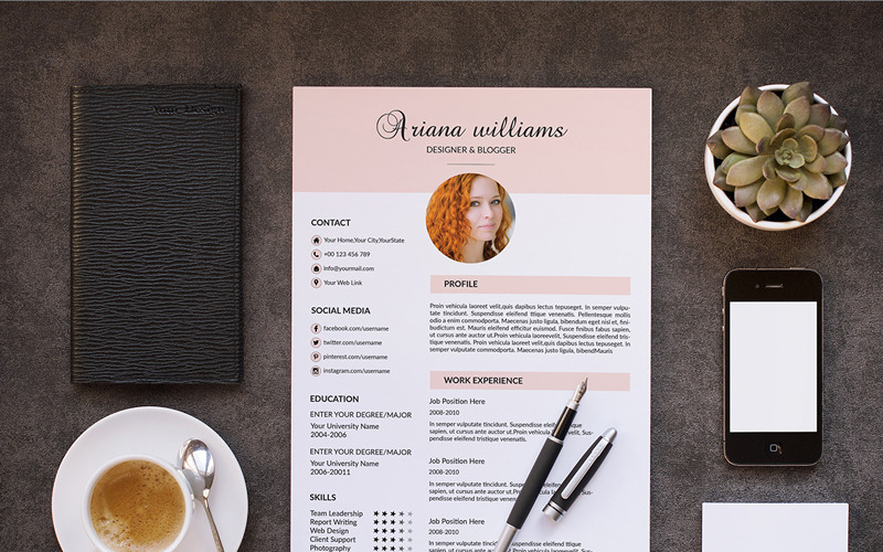 Download Резюме "Ariana Resume Template" / Ariana Resume Template - Резюме на тему графика template resume creative cv design word psd clean minimal professional layout biodata