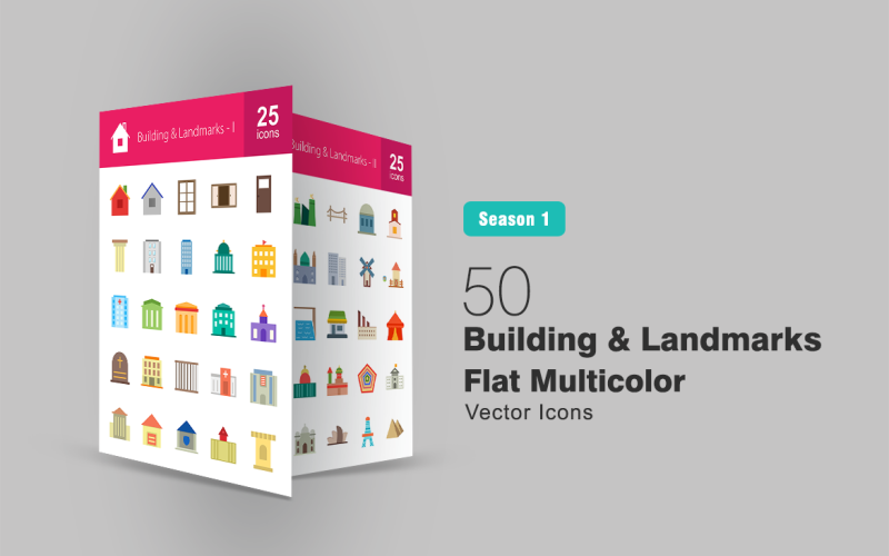 Download Набор иконок "50 Buildings & Landmarks Flat Multicolor Icon Set" / 50 Buildings & Landmarks Flat Multicolor Icon Set - Набор иконок на тему графика building icons landmarks icon house tower school hospital bank library university church hotel museum police station bridge eifel office lighthouse