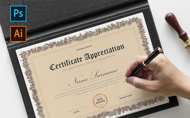 Download Шаблон сертификата "Corporate Certificate Template" / Corporate Certificate Template - Шаблон сертификата на тему графика achievement appreciation award blue certificate in graphics indesign psd template certification corporate course employee graduation green modern multipurpose performance print