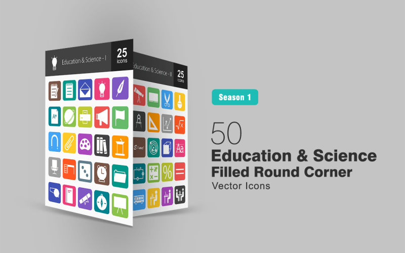 Download Набор иконок "50 Education &amp; Science Filled Round Corner Icon Set" / 50 Education &amp; Science Filled Round Corner Icon Set - Набор иконок на тему графика education,icons,science,book,icon,diploma,board,notebook,pen,paper,exam,compass,calculator,alphabet,dna,puzzle,chemistry,statistics,geometry,iconbunny