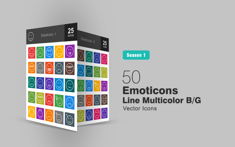 Download Набор иконок "50 Emoticons Line Multicolor B/G Icon Set" / 50 Emoticons Line Multicolor B/G Icon Set - Набор иконок на тему графика smiley icon smile laughing sad sleeping angry tongue face winking crying nerd grinning amused confused love not talking annoyed cool