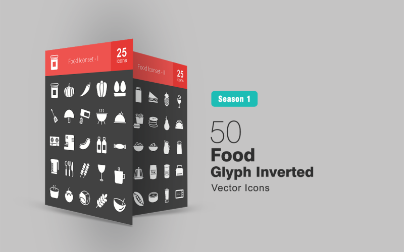 Download Набор иконок "50 Food Glyph Inverted Icon Set" / 50 Food Glyph Inverted Icon Set - Набор иконок на тему графика food icon eggs cooking pot stove coffee bottles crockery tea wine soup tomato sandwich icecream drinks water salt jelly iconbunny