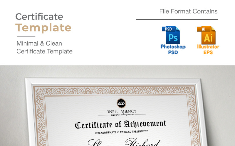 Download Шаблон сертификата "Golden Certificate Template" / Golden Certificate Template - Шаблон сертификата на тему графика modern,certificate,template,award,diploma,design,achievement,luxury,antique,elegant,honor,a4,creative,clean,multipurpose,collage,school,university,golden